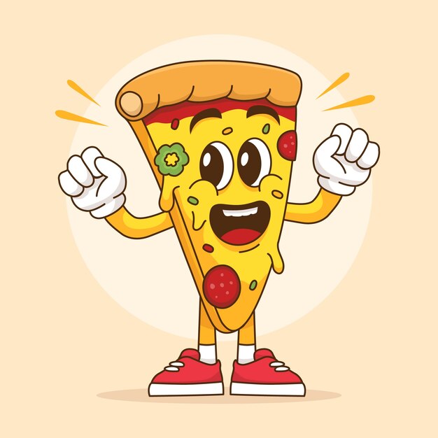 Ilustración de dibujos animados de pizza dibujada a mano