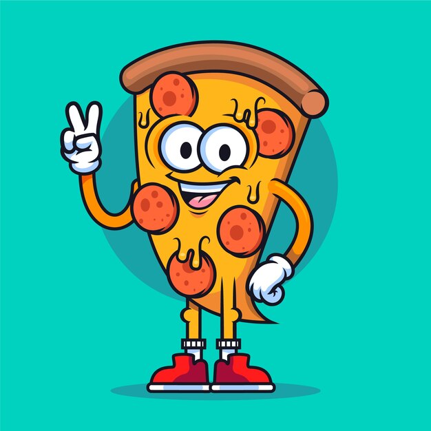 Ilustración de dibujos animados de pizza dibujada a mano