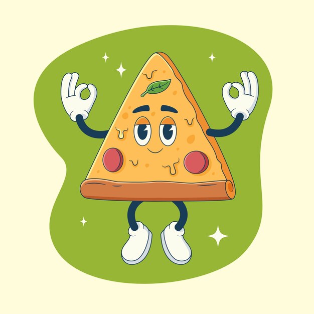Ilustración de dibujos animados de pizza dibujada a mano