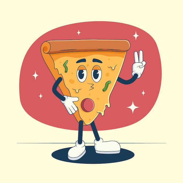 Ilustración de dibujos animados de pizza dibujada a mano