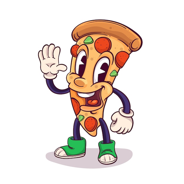 Ilustración de dibujos animados de pizza dibujada a mano