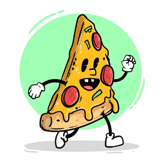 Ilustración de dibujos animados de pizza dibujada a mano