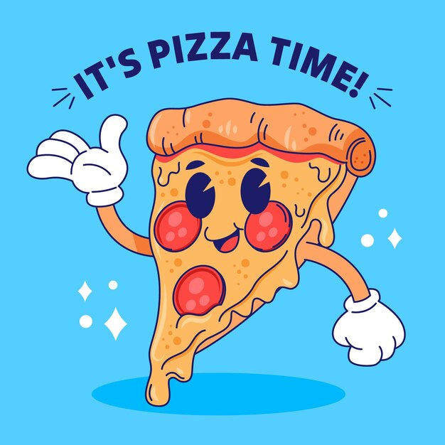 Ilustración de dibujos animados de pizza dibujada a mano