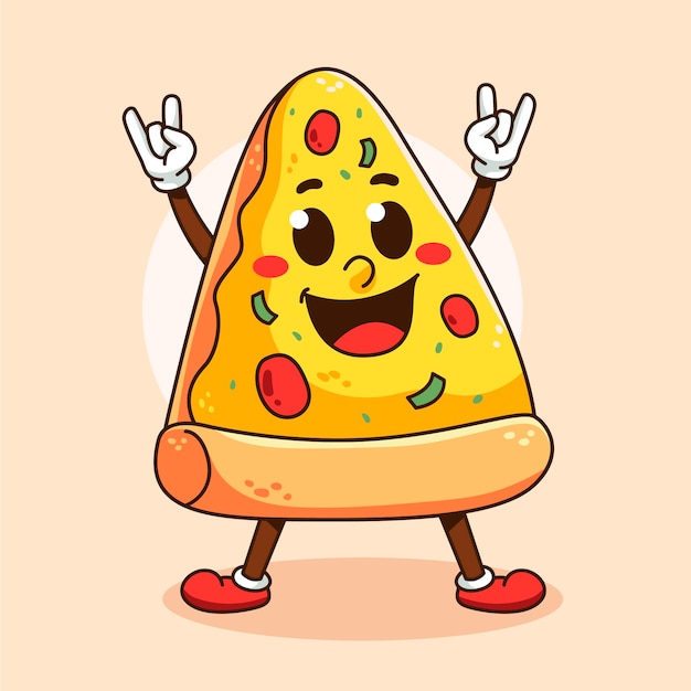 Ilustración de dibujos animados de pizza dibujada a mano