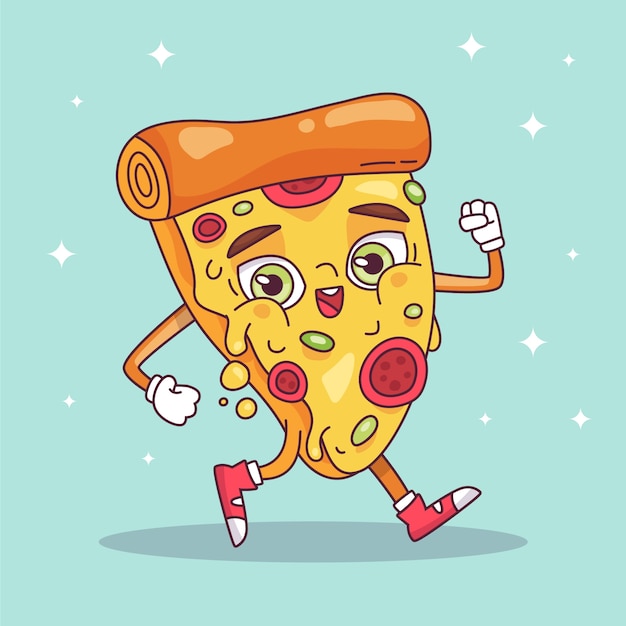 Ilustración de dibujos animados de pizza dibujada a mano
