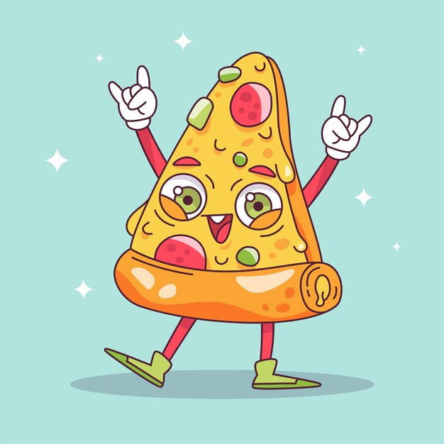 Ilustración de dibujos animados de pizza dibujada a mano