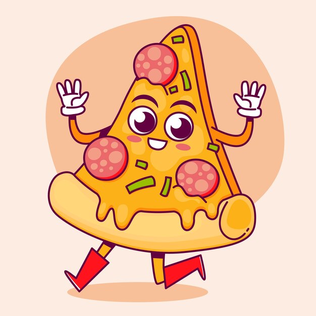 Ilustración de dibujos animados de pizza dibujada a mano
