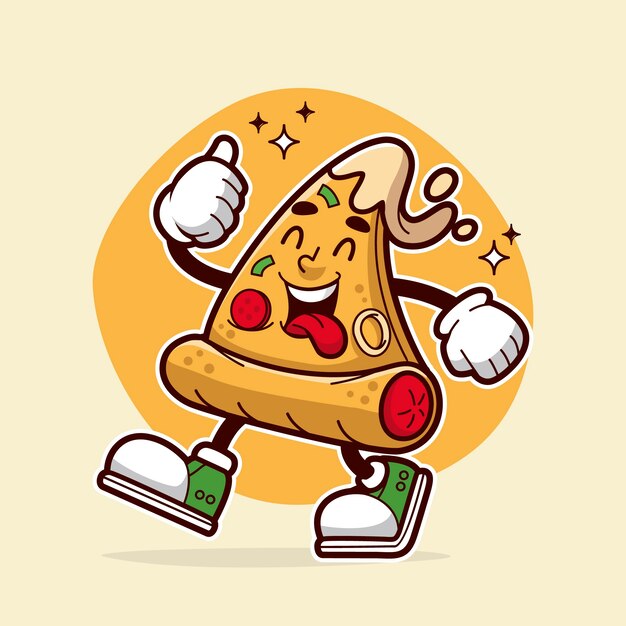 Ilustración de dibujos animados de pizza dibujada a mano