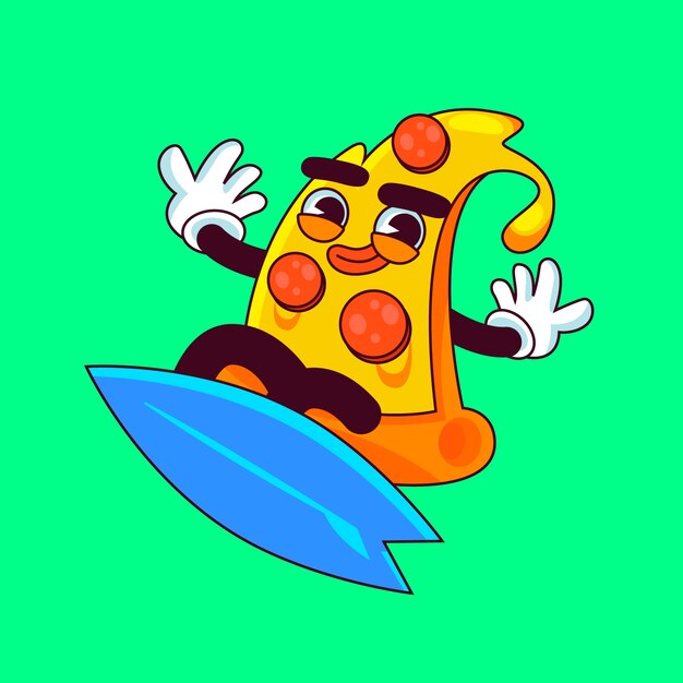 Ilustración de dibujos animados de pizza dibujada a mano