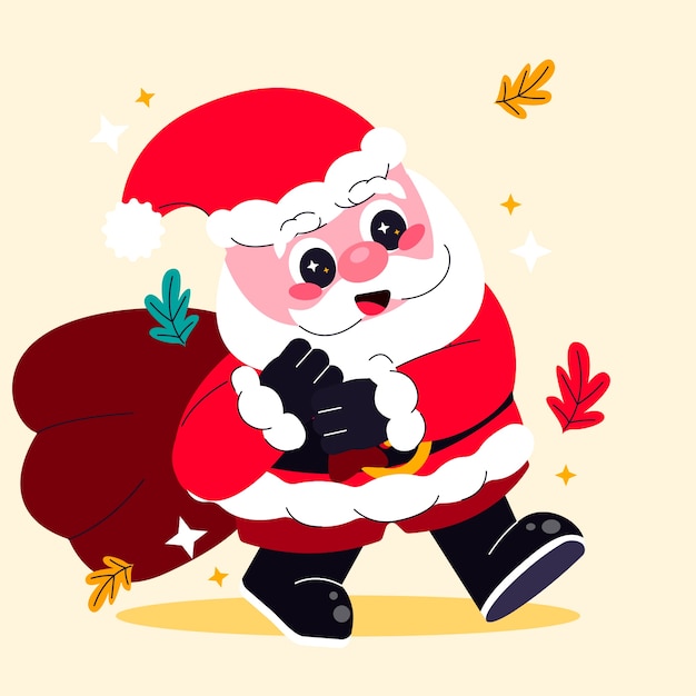Vector gratuito ilustración de dibujos animados plana de santa para la temporada navideña