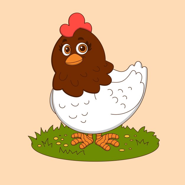 Ilustración de dibujos animados de pollo dibujado a mano