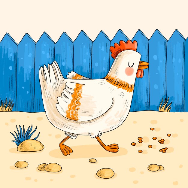 Ilustración de dibujos animados de pollo dibujado a mano