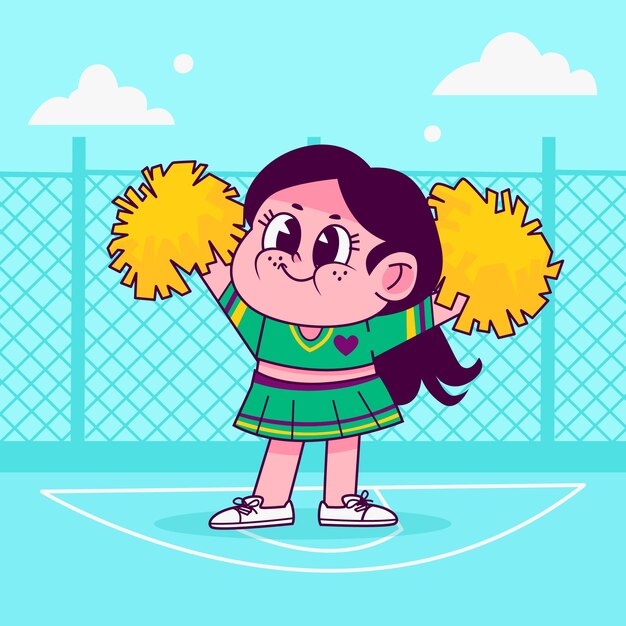 Ilustración de dibujos animados de porristas dibujada a mano