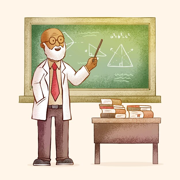 Ilustración de dibujos animados de profesor dibujado a mano