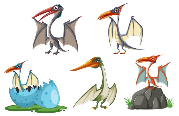 Ilustración de dibujos animados de pterodáctilos y huevos