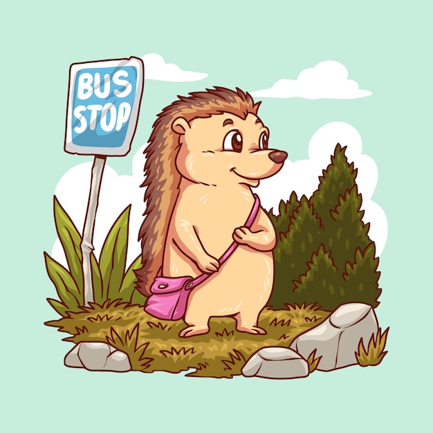 Ilustración de dibujos animados de puercoespín dibujada a mano
