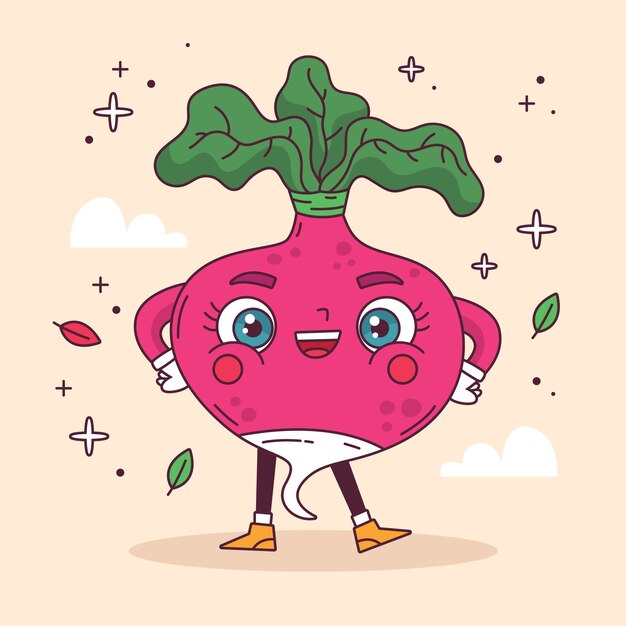 Ilustración de dibujos animados de rábanos dibujados a mano