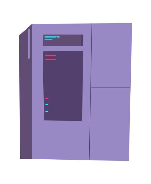 Ilustración de dibujos animados de rack de servidores. Equipo de Internet para almacenar y procesar información, base de datos.