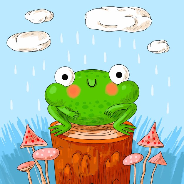 Ilustración de dibujos animados de ranas dibujadas a mano