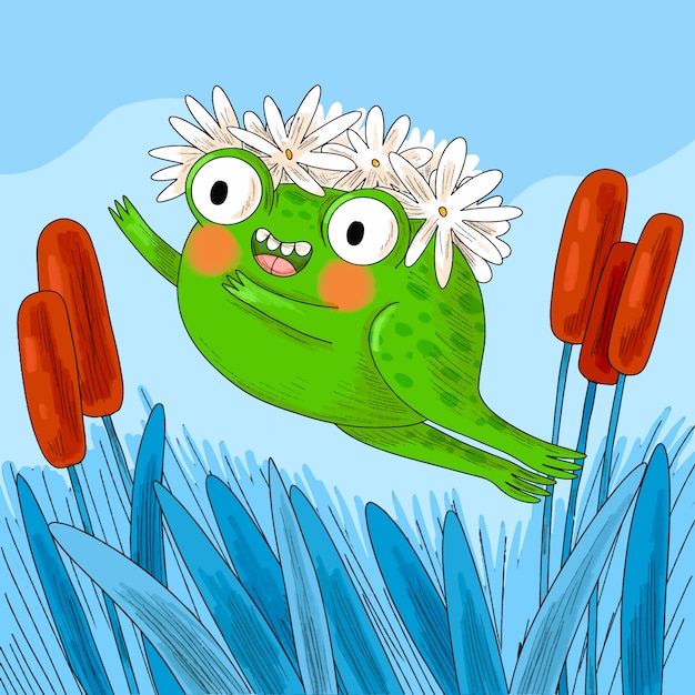 Ilustración de dibujos animados de ranas dibujadas a mano