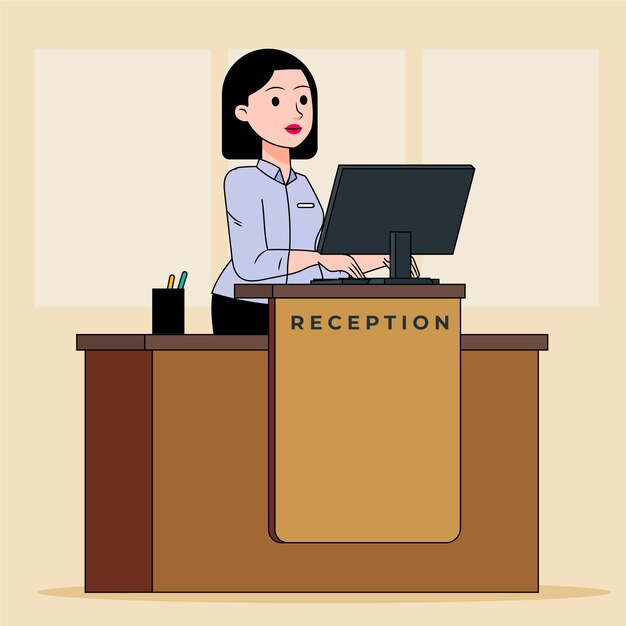 Ilustración de dibujos animados de recepcionista dibujada a mano
