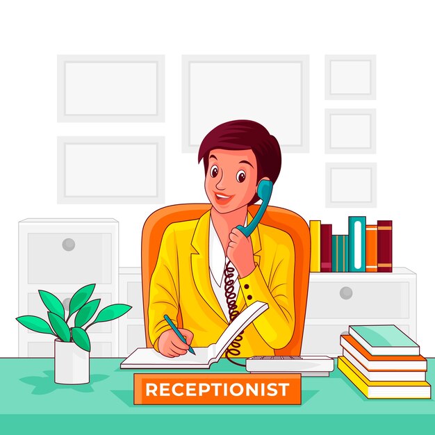 Ilustración de dibujos animados de recepcionista dibujada a mano