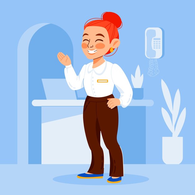 Ilustración de dibujos animados de recepcionista dibujada a mano