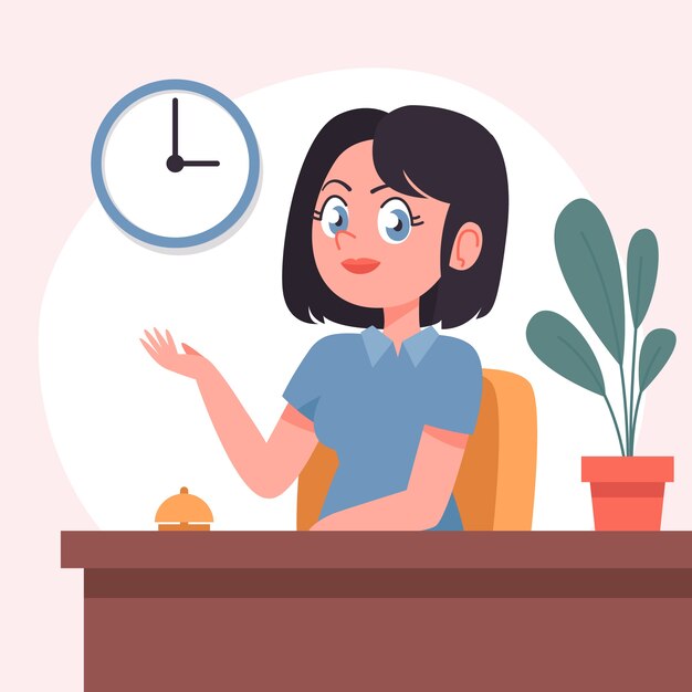 Ilustración de dibujos animados de recepcionista dibujada a mano