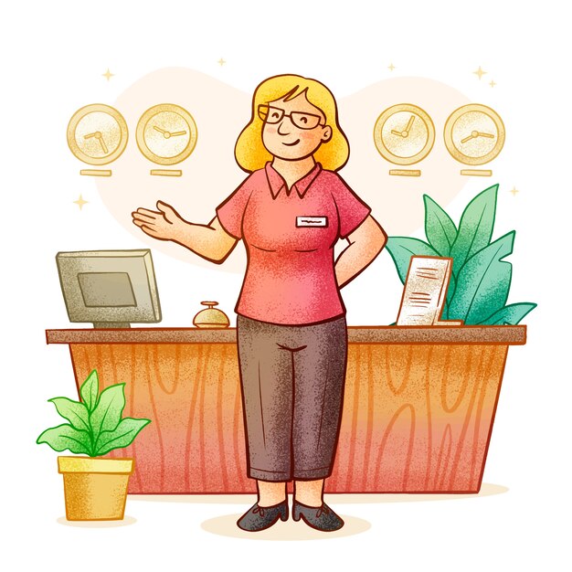 Ilustración de dibujos animados de recepcionista dibujada a mano