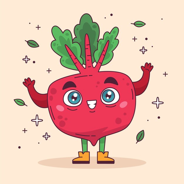 Ilustración de dibujos animados de remolacha dibujada a mano