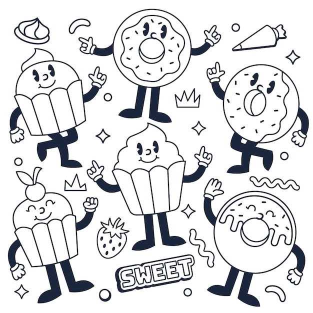 Ilustración de dibujos animados retro dibujados a mano