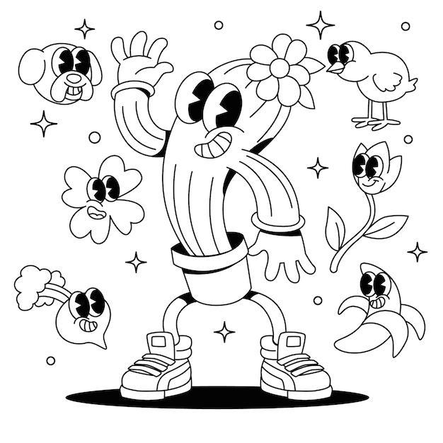 Ilustración de dibujos animados retro dibujados a mano