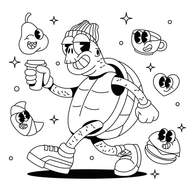 Ilustración de dibujos animados retro dibujados a mano