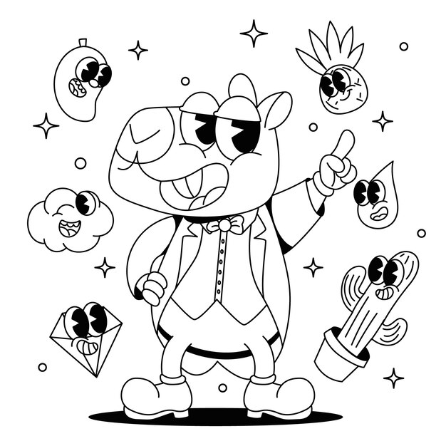 Ilustración de dibujos animados retro dibujados a mano