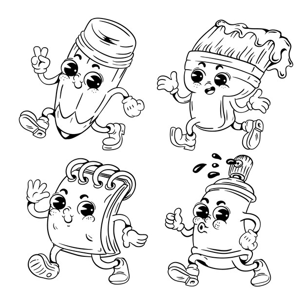 Ilustración de dibujos animados retro dibujados a mano