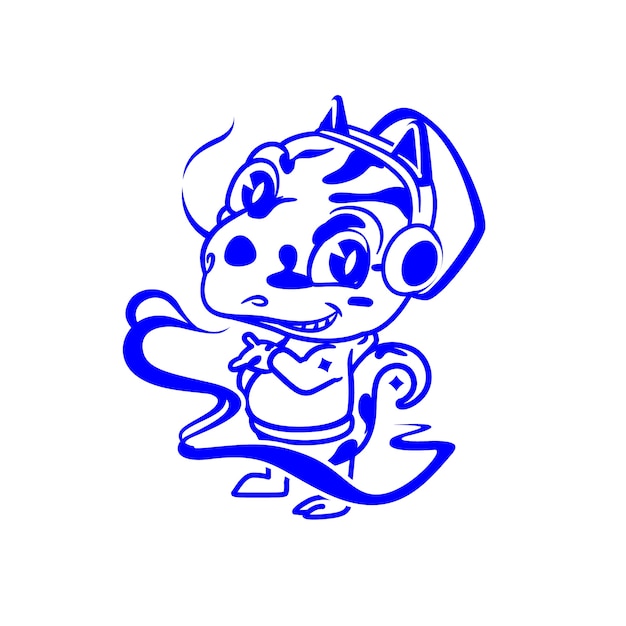 Ilustración de dibujos animados retro en monocolor dibujada a mano.