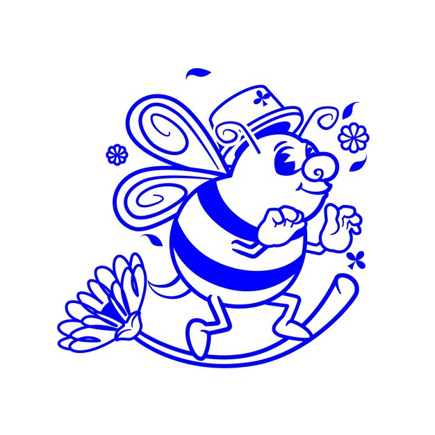 Ilustración de dibujos animados retro en monocolor dibujada a mano.