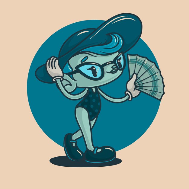 Ilustración de dibujos animados retro en monocolor dibujada a mano.