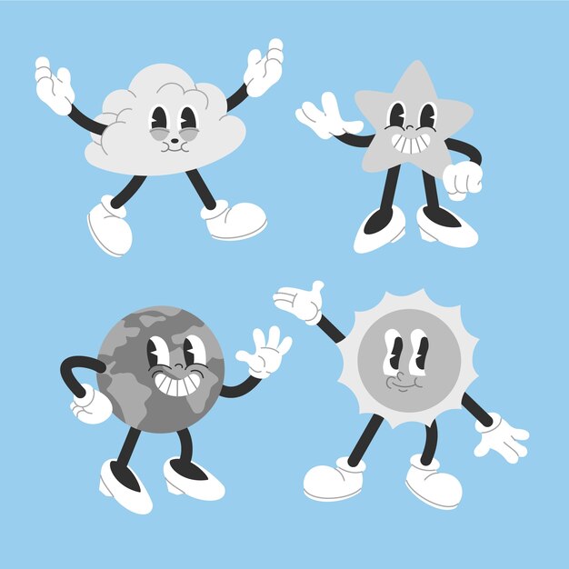 Ilustración de dibujos animados retro en monocolor dibujada a mano.