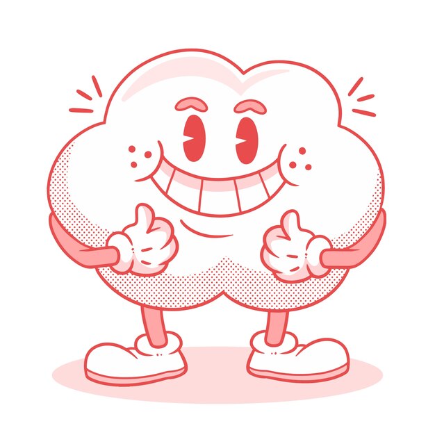 Ilustración de dibujos animados retro en monocolor dibujada a mano.