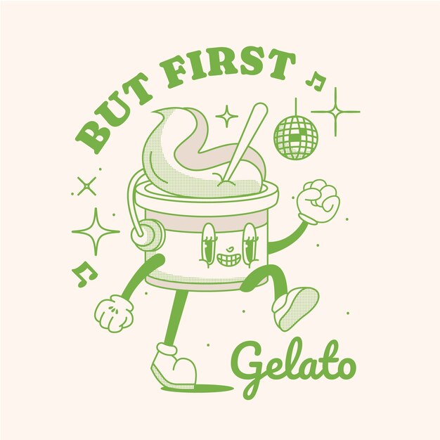 Ilustración de dibujos animados retro monocolor dibujada a mano