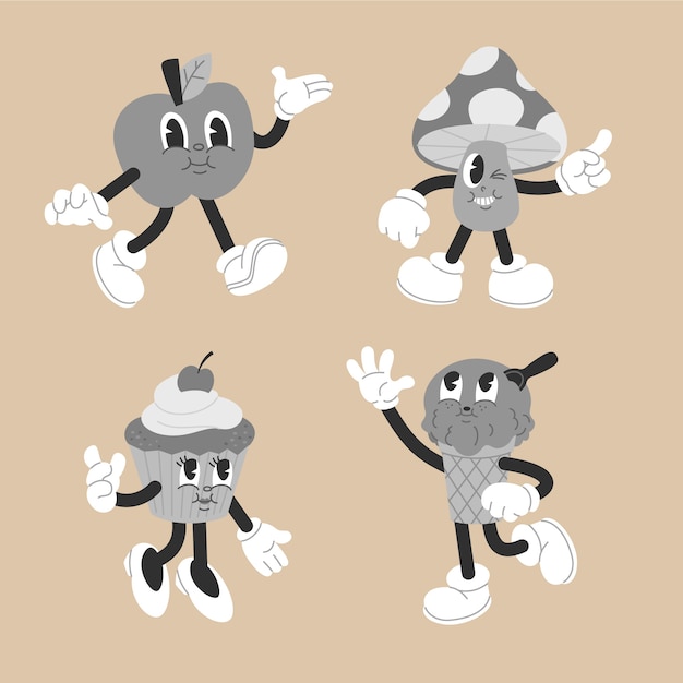 Ilustración de dibujos animados retro monocolor dibujada a mano