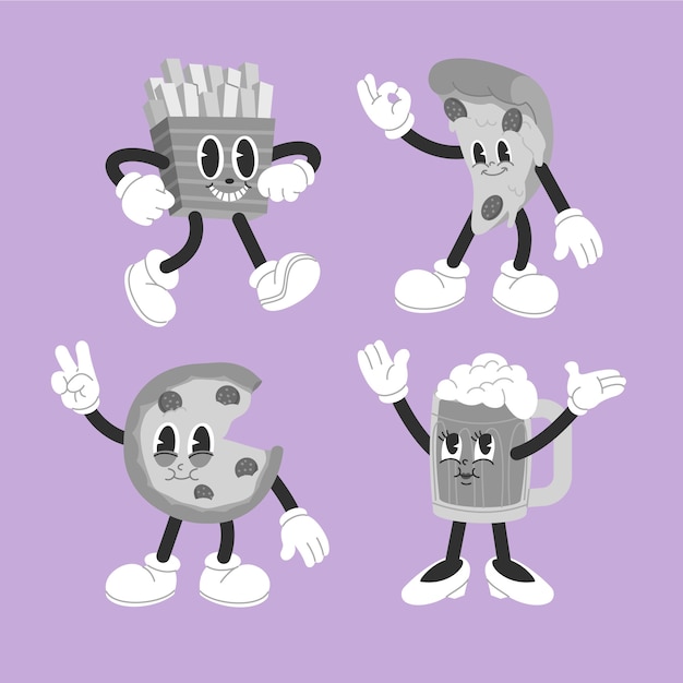 Ilustración de dibujos animados retro monocolor dibujada a mano