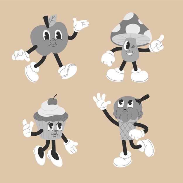 Ilustración de dibujos animados retro monocolor dibujado a mano