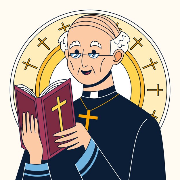 Ilustración de dibujos animados de sacerdote dibujado a mano