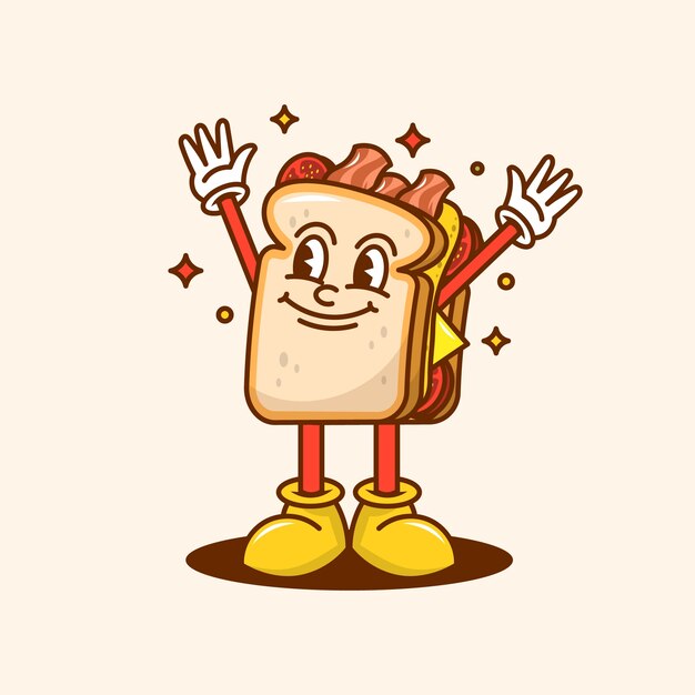 Ilustración de dibujos animados de sándwich de tostadas dibujadas a mano