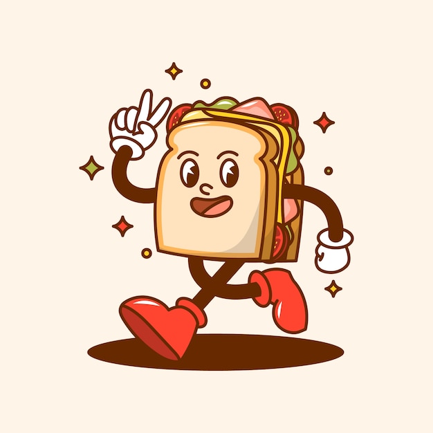 Ilustración de dibujos animados de sándwich de tostadas dibujadas a mano