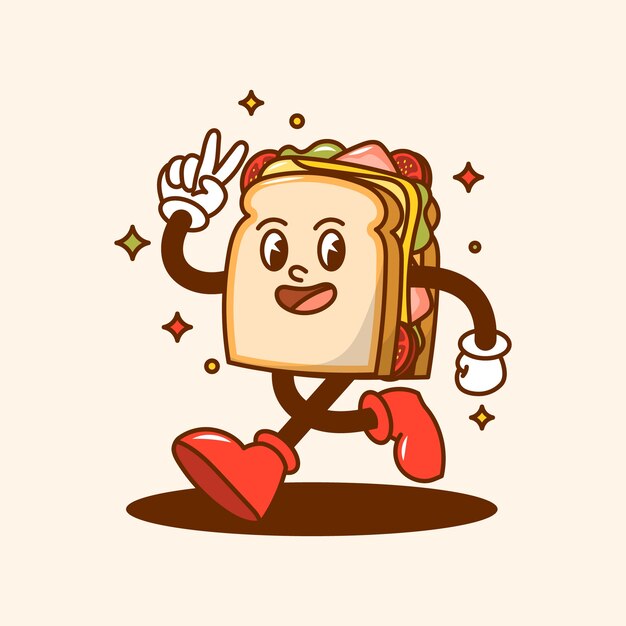 Ilustración de dibujos animados de sándwich de tostadas dibujadas a mano