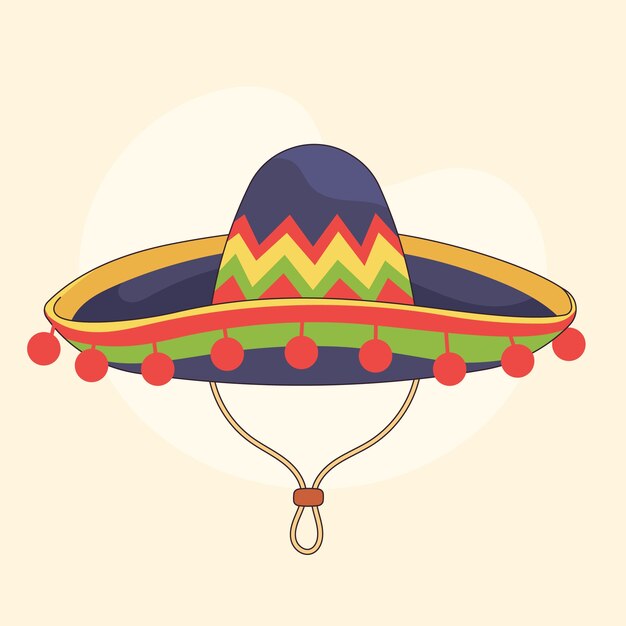 Ilustración de dibujos animados de sombrero mexicano dibujado a mano