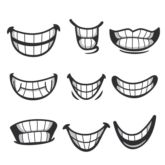 Ilustración de dibujos animados de sonrisa de dientes dibujados a mano